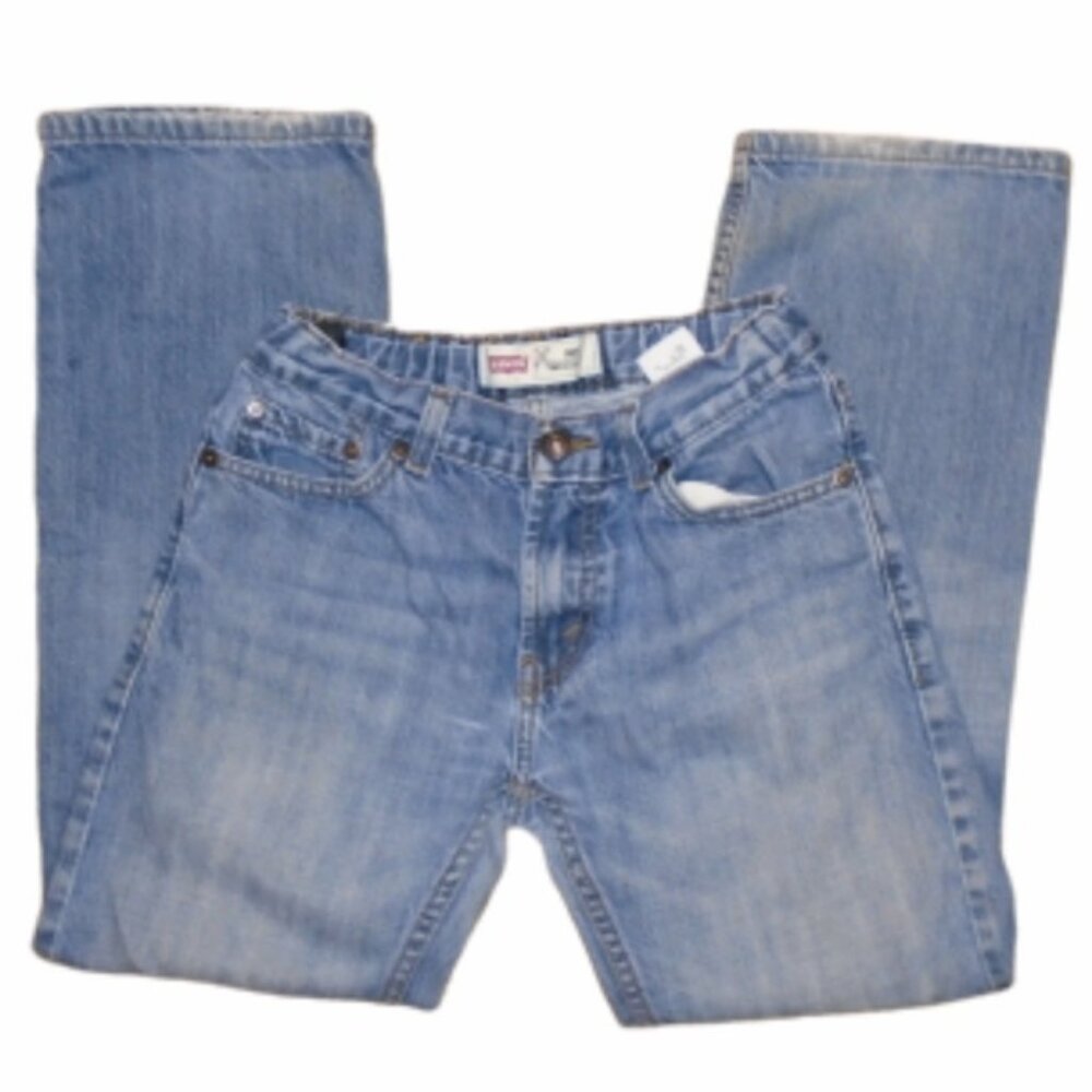 Levi's 505 Bootcut Jeans Medium Wash Distressed Frayed Low Rise Y2K Preppy